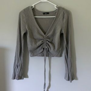 Grey Cropped Sinch Sweater